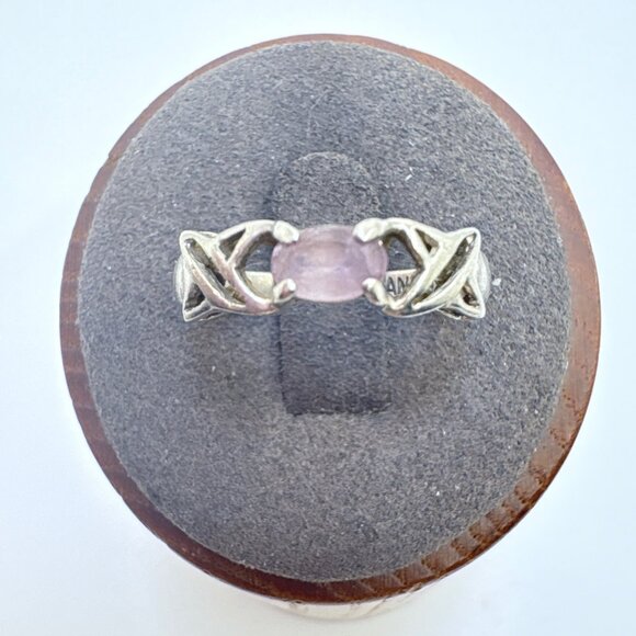 VTG Sterling Silver 925 Rose Quartz Tapered Band Statement Ring Size 6.25 - Picture 1 of 7